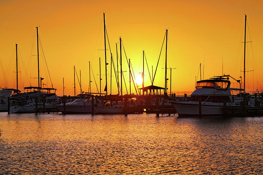 Sunrise over Long Beach Harbor - Mississippi - Boats Photograph by Jason Politte