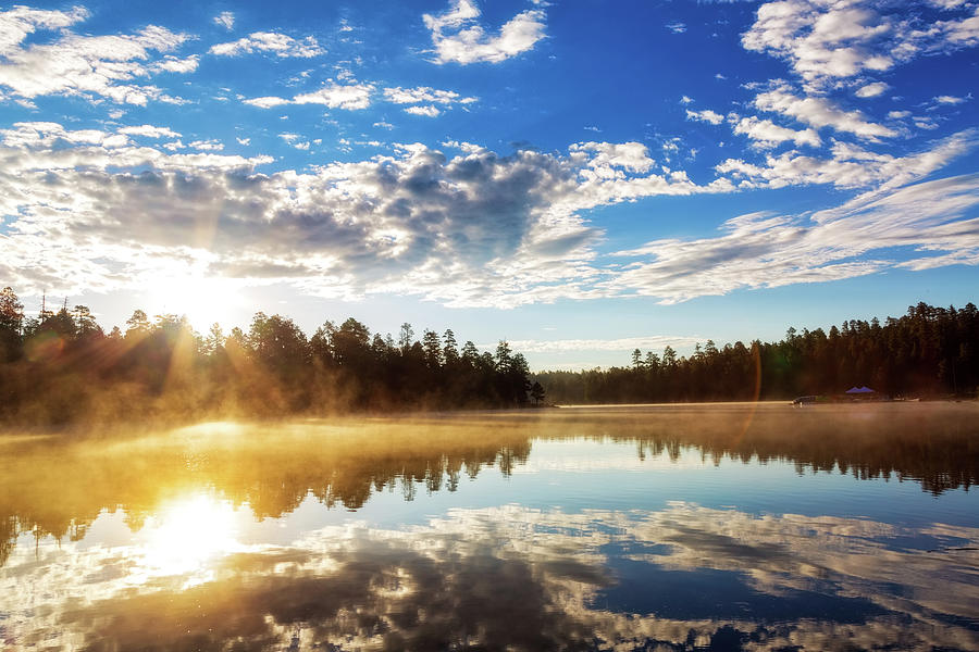 Summer Photograph - Sunrise Over Misty Lake in Payson Arizona by Good Focused
