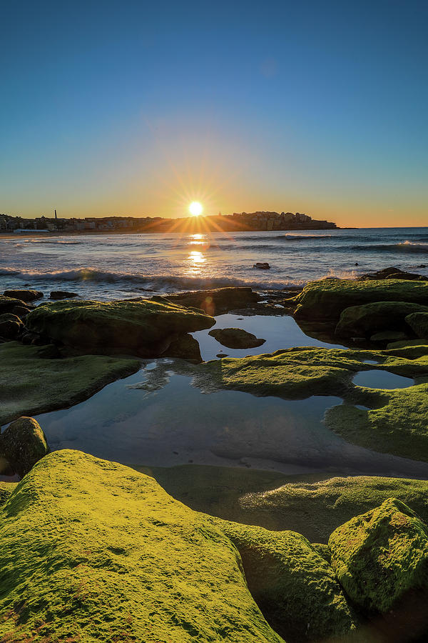 Sunrise over ocean and rock pool Photograph by Justin Mckinney - Pixels