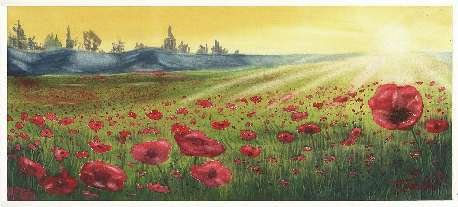 Sunrise over poppies Painting by Antonio Mazzola