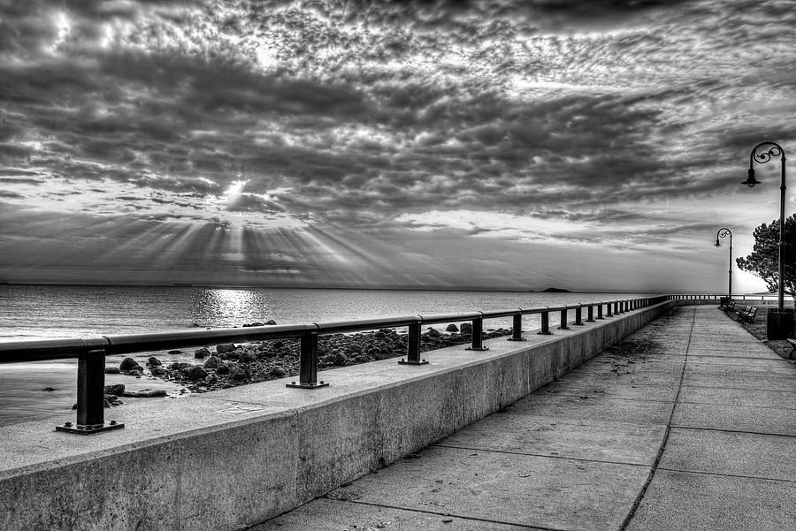 Sunrise Over Red Rock Park Lynn MA Path Black and White Photograph by Toby McGuire