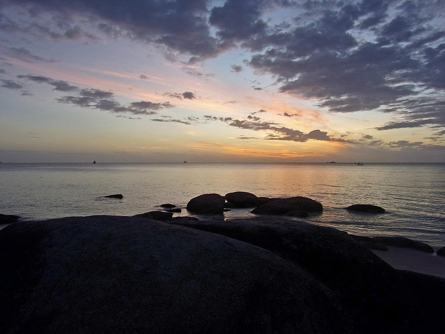 Beach Photograph - Sunrise Over Rocky Beach  by Thailand Tom