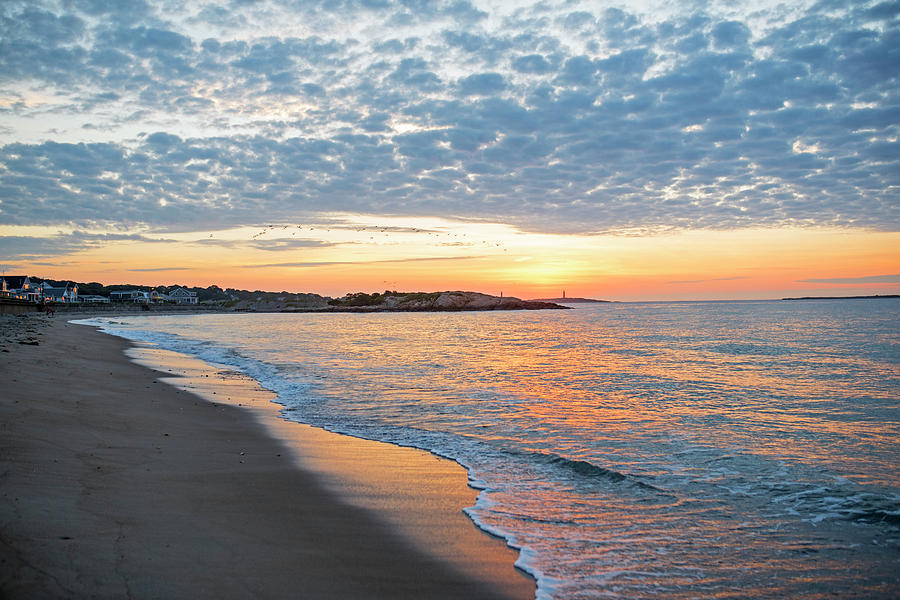 Sunrise over Thacher Island from Long Beach in Gloucester MA Photograph by Toby McGuire