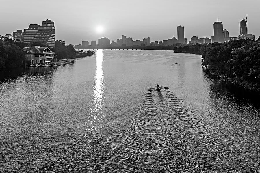 Sunrise over the Charles River Boston MA Black and White Photograph by Toby McGuire