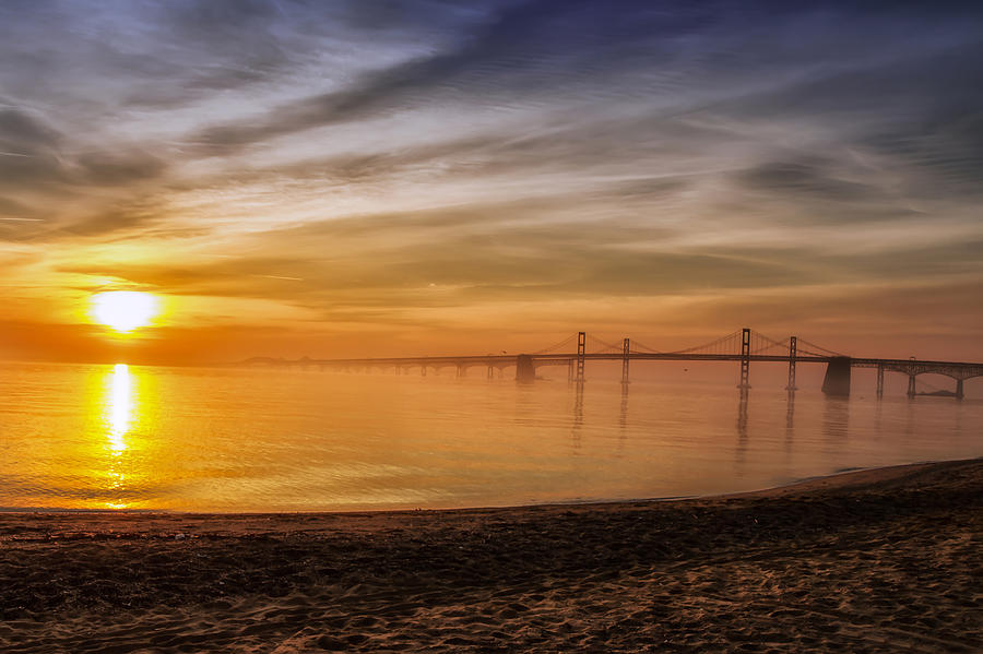 Sunrise Over The Chesapeake Bay Bridge Photograph By Carol Ward - Fine ...