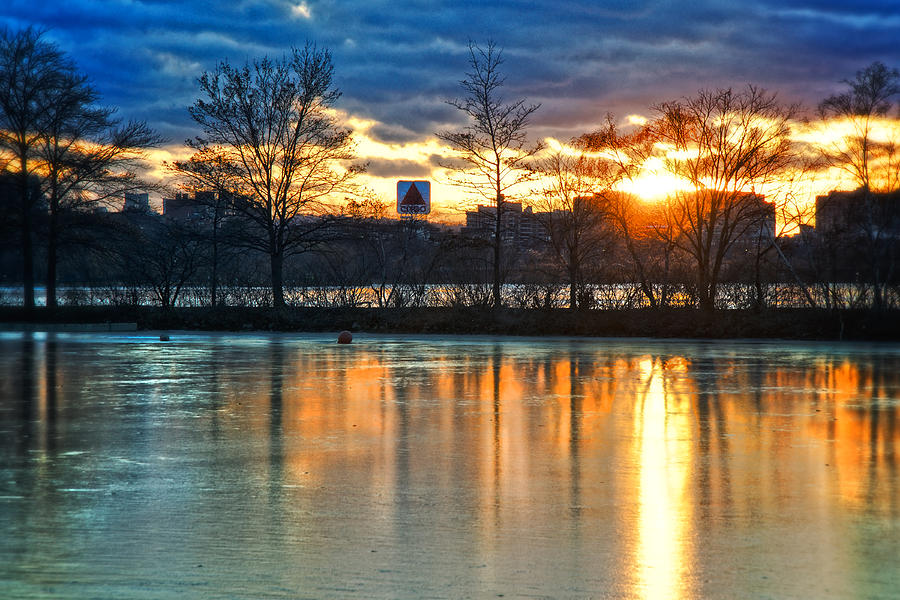 Boston Photograph - Sunrise Over the CITGO Sign and Charles River - Boston by Joann Vitali