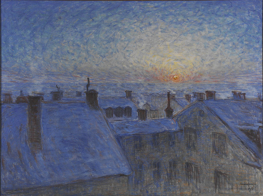 Eugene Jansson Painting - Sunrise over the Rooftops. Motif from Stockholm by Eugene Jansson