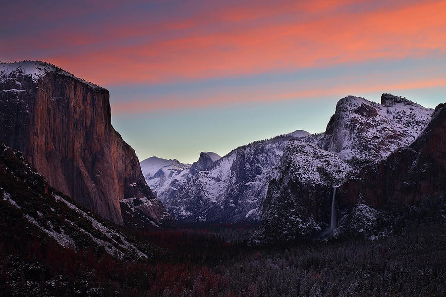 Sunrise over Yosemite Valley in winter Photograph by Jetson Nguyen