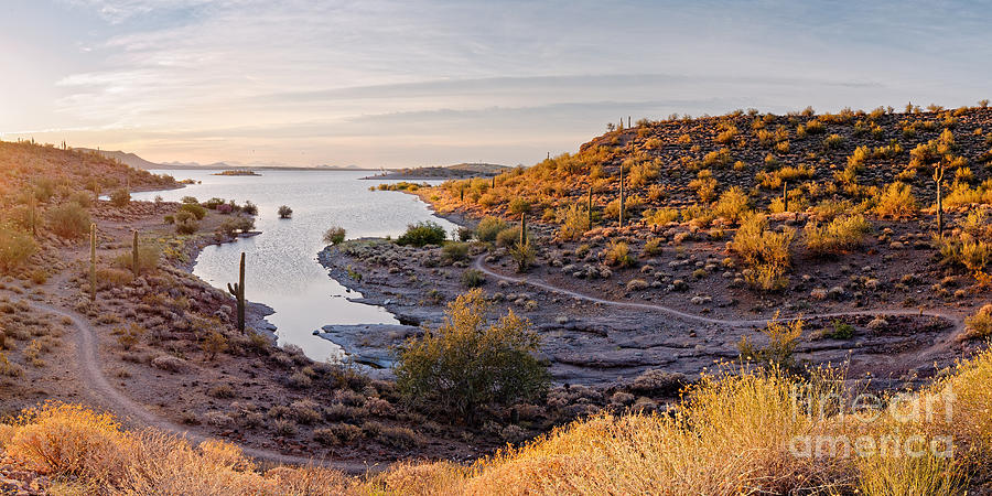 Sunrise Panorama of Lake Pleasant in Peoria Arizona Photograph by Silvio Ligutti