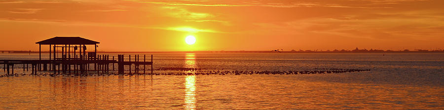 Sunrise Panoramic over Santa Rosa Sound with Migratory Ducks Photograph by Jeff at JSJ Photography