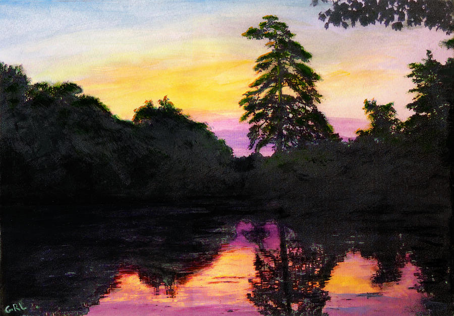 Sunrise Pond Maryland Landscape Original Fine Art Painting Painting by G Linsenmayer