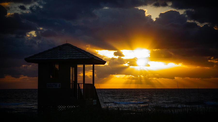 Sunrise Rays Lifeguard Station Delray Beach Florida Photograph by Lawrence S Richardson Jr