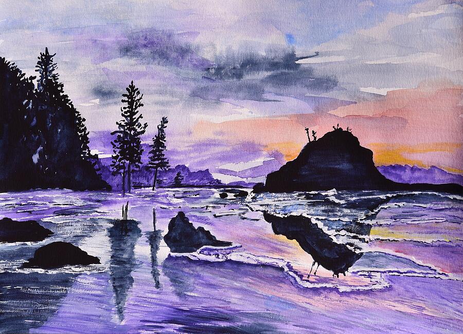 Sunrise Reflection at Second Beach  Painting by Linda Brody