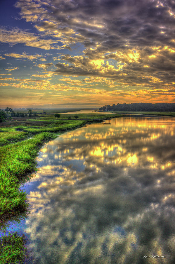 Sunrise Reflections On Turners Creek Savannah Tybee Island Art Photograph by Reid Callaway