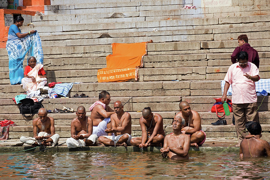 Sunrise Rituals In River Ganges Photograph