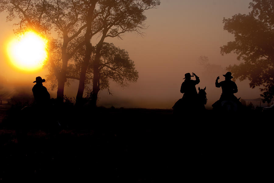 Sunrise silhouette ... morning ride Photograph by Toni Hopper
