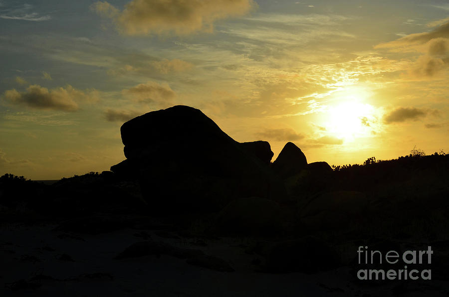 Sunrise Silhoutte of a Large Rock Along Arubas Coast Photograph by DejaVu Designs