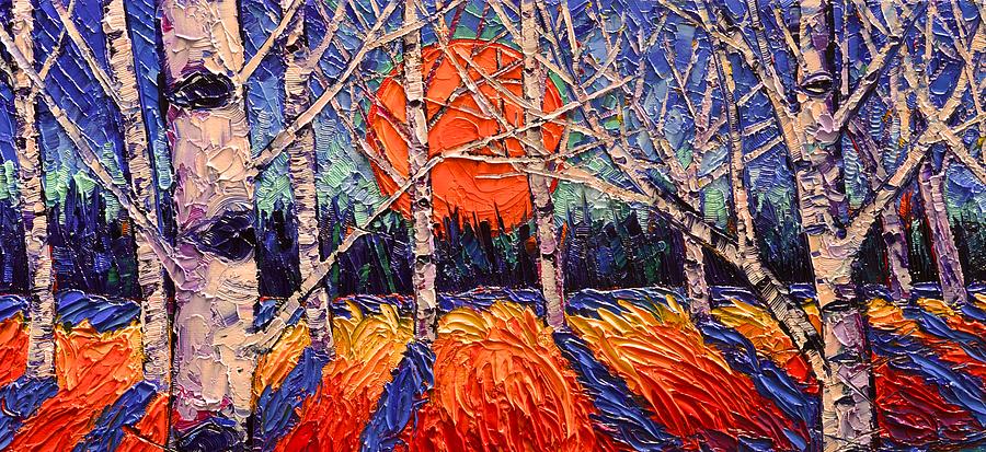 Sunrise Through Trees Contemporary Impressionist Palette Knife Oil Painting By Ana Maria Edulescu Painting by Ana Maria Edulescu