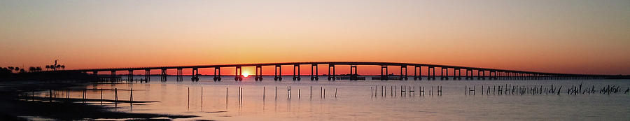 Sunrise Under Navarre Bridge on Santa Rosa Sound Panoramic Photograph by Jeff at JSJ Photography