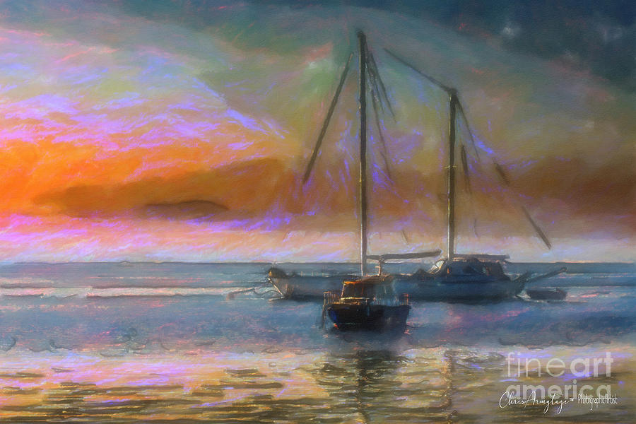 Sunrise with boats Painting by Chris Armytage