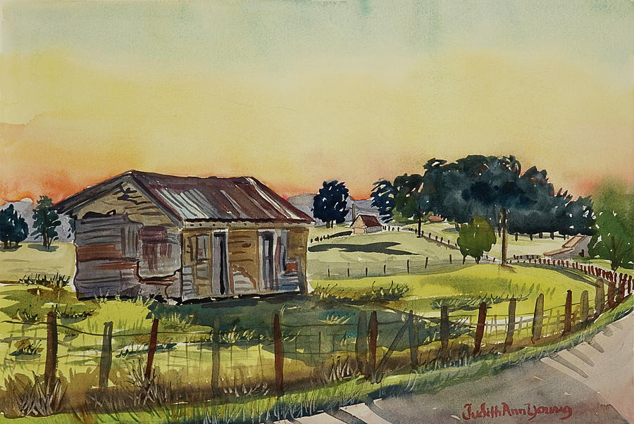 Sunset , Community House Road Painting by Judith Young