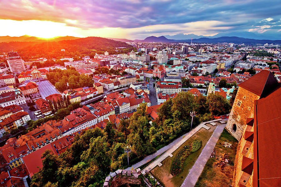 Sunset above Ljubljana aerial view Photograph by Brch Photography