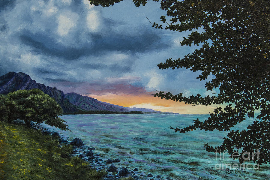 Sunset Painting - Sunset Across Kahana Bay by Pati ONeal