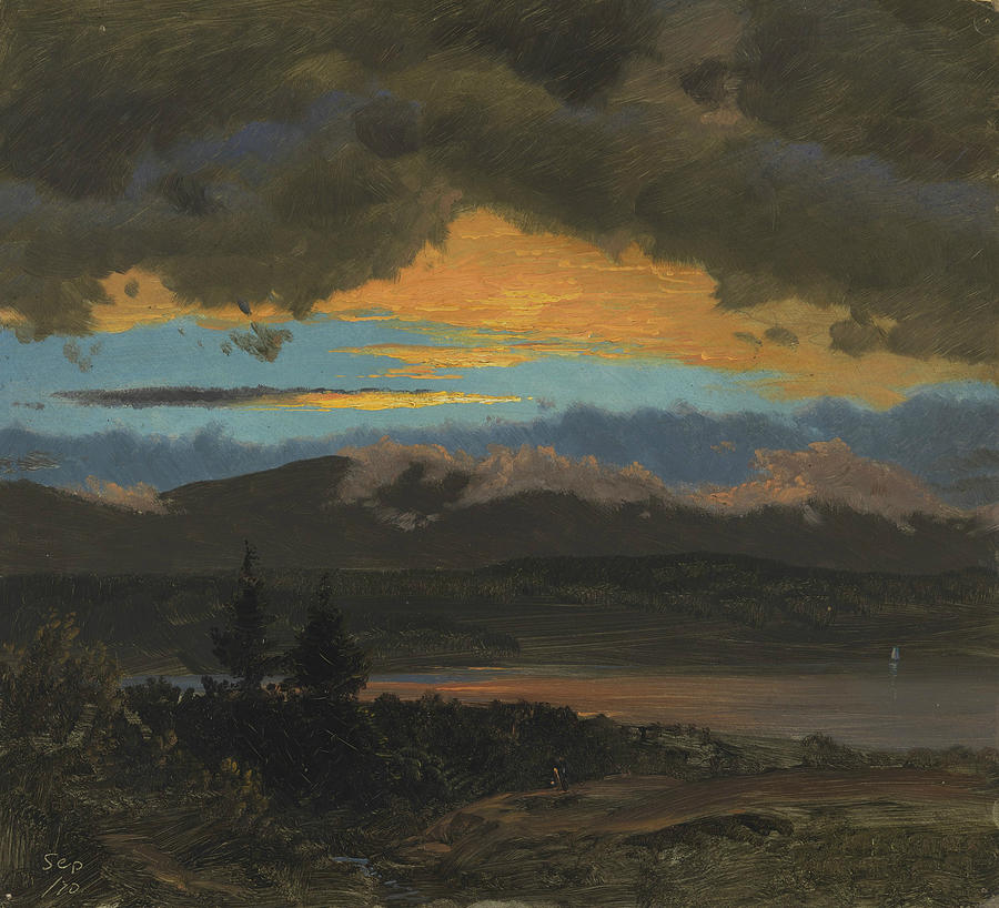 Sunset across the Hudson Valley New York Painting by Frederic Edwin Church