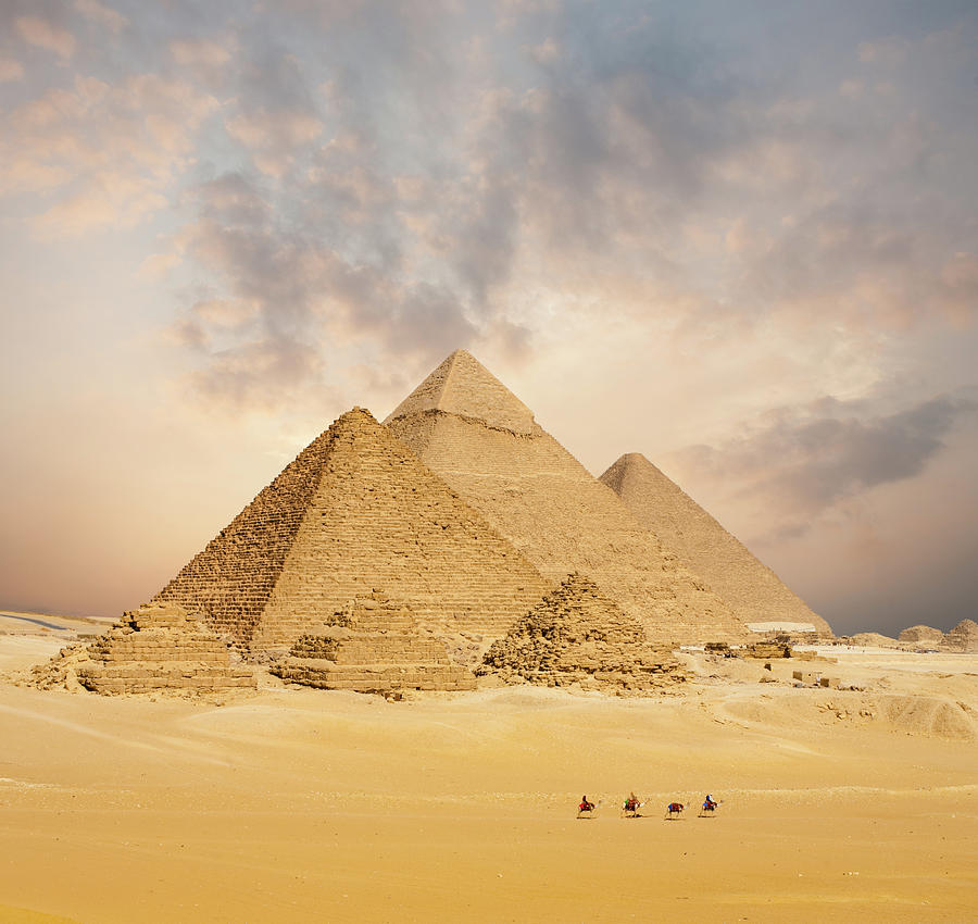 Sunset All Egyptian Pyramids Camels Distant Wide Photograph by Pius Lee ...
