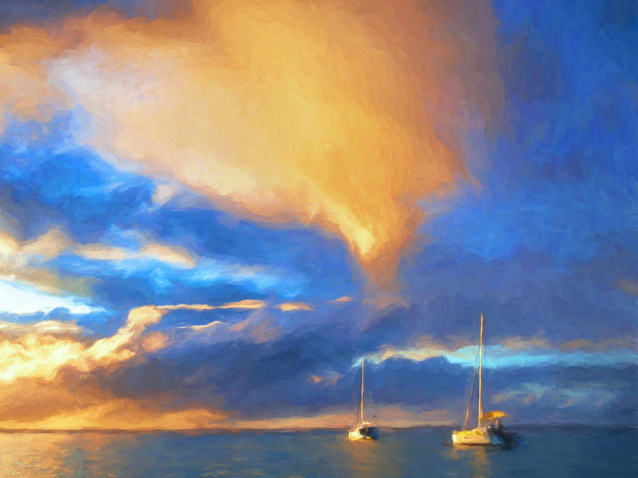 Sunset Anchorage at Hanalei Bay Painting by Dominic Piperata