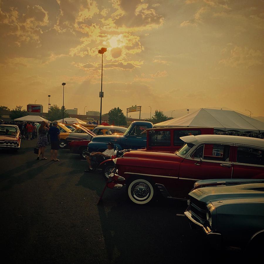 Car Photograph - Sunset And A Car Show by Jen Lynn Arnold