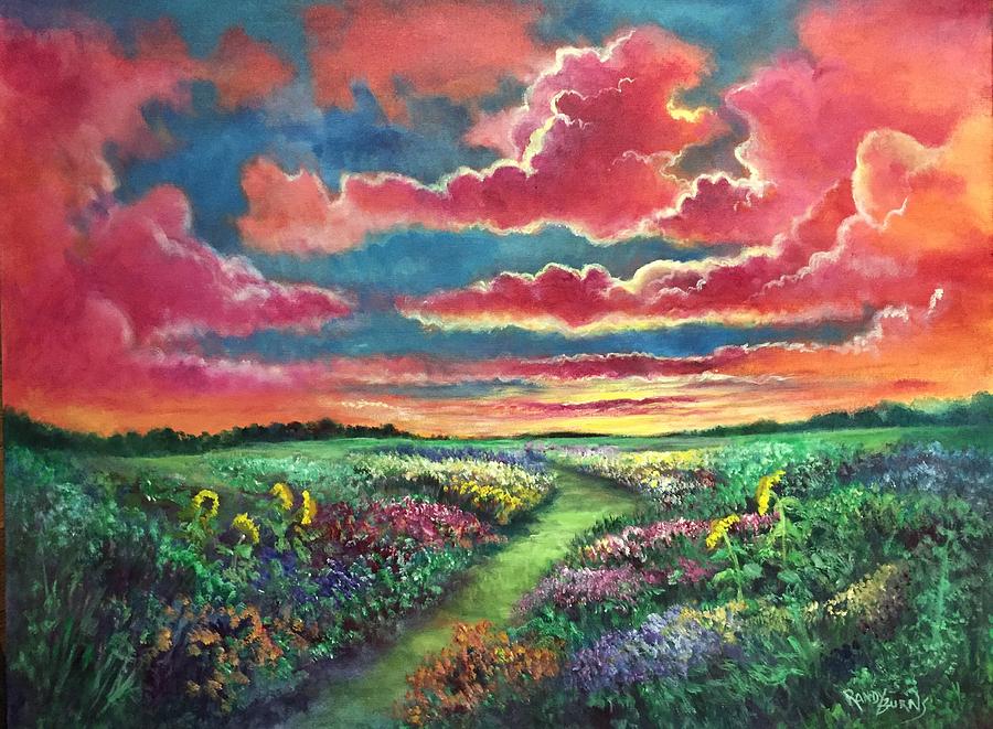 sunset flowers painting