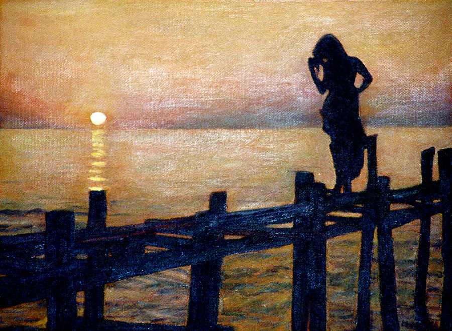 Sunset And Girl Painting by Masami Iida