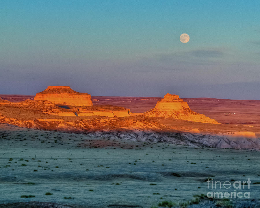 Sunset and Moon-rise over Pawnee Buttes Photograph by Harry Strharsky