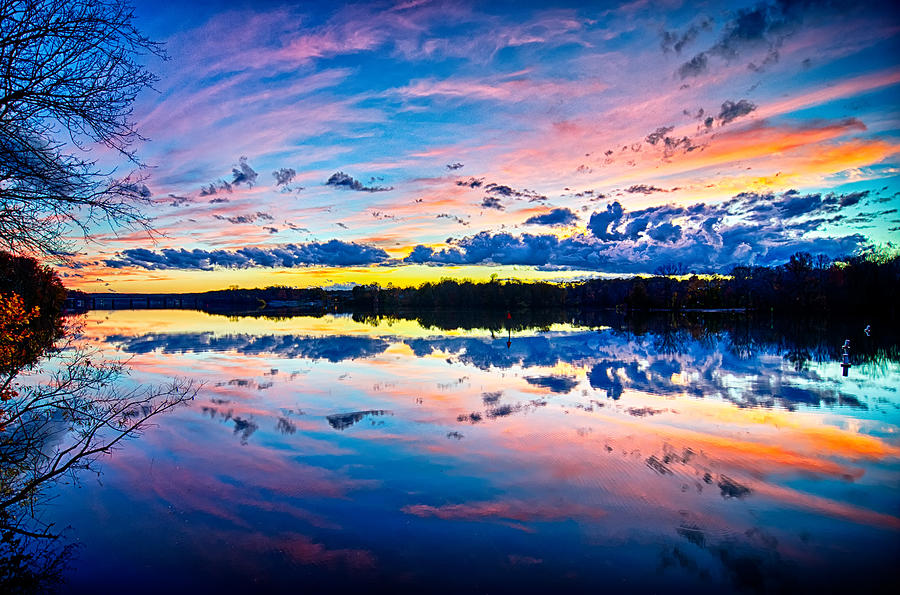 Sunset And Reflection With Beautiful Sky Rainbow Colors Photograph by ...