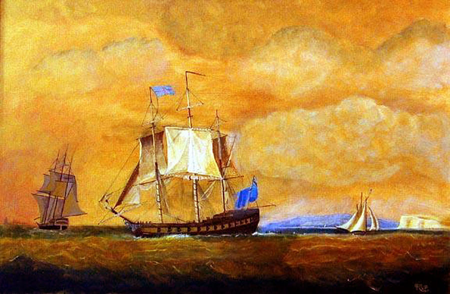 Sunset and Ships Painting by Richard Le Page