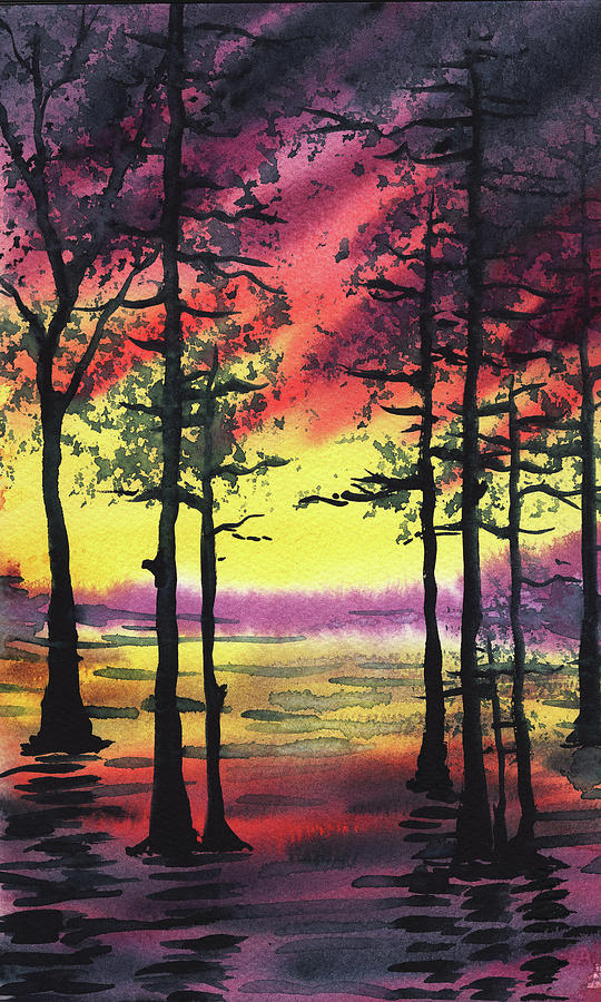 Sunset Painting - Sunset And Trees by Irina Sztukowski