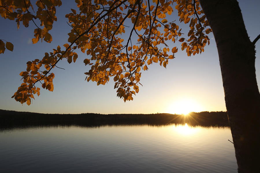 Sunset at a calm lake in autumn Photograph by Ulrich Kunst And Bettina Scheidulin