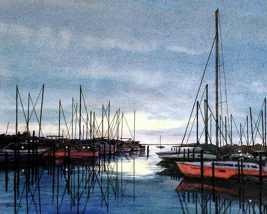 Boat Dock Painting - Sunset at Apollo Beach by Janet King