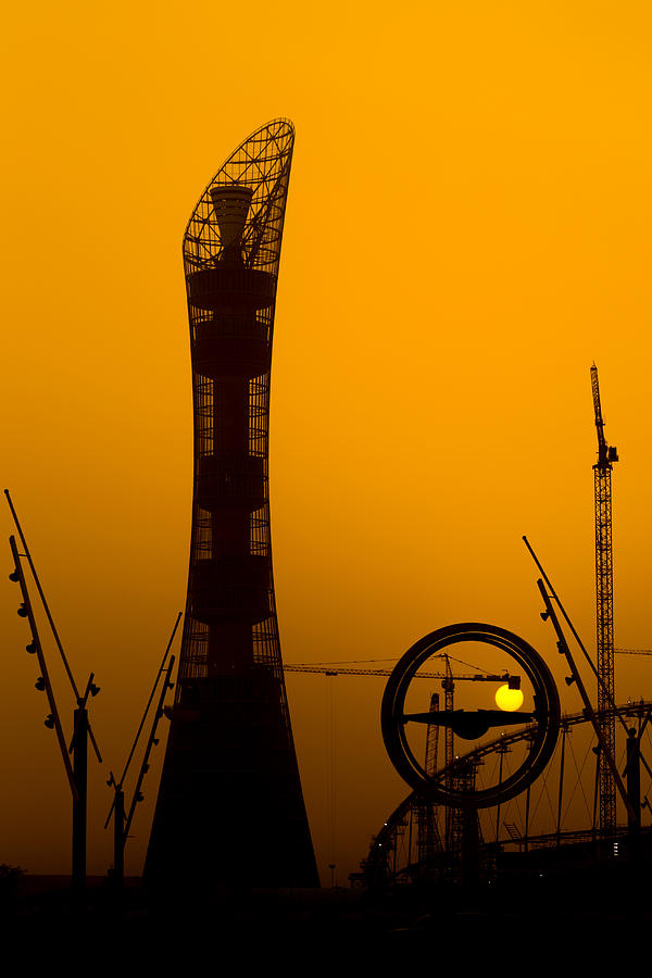 Sunset at Aspire Doha Photograph by Paul Cowan