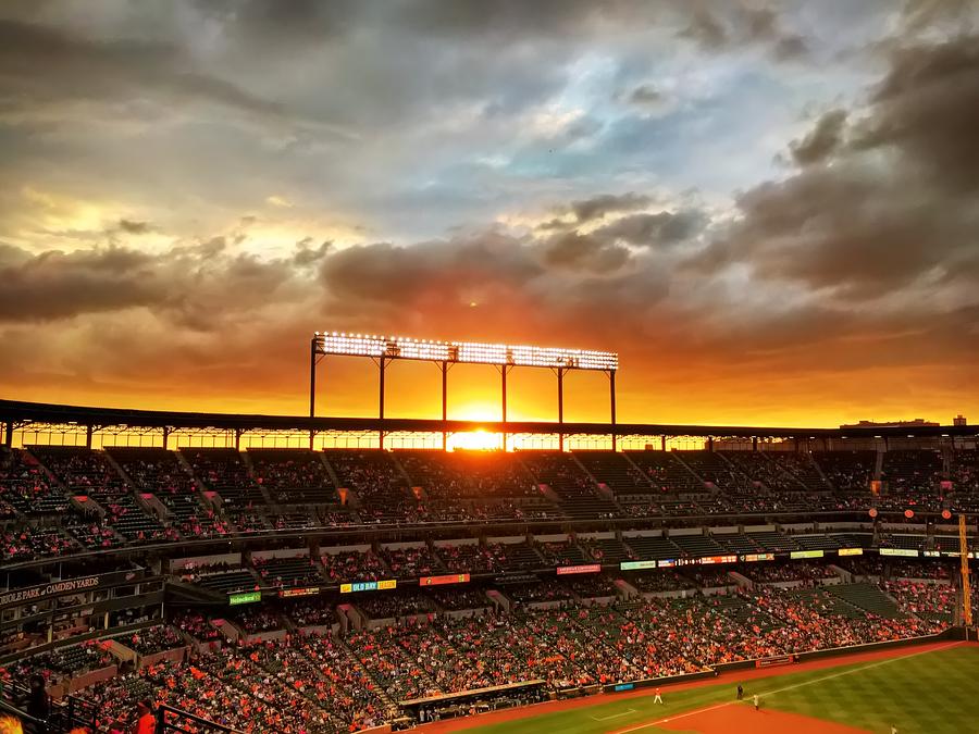 Sunset at Camden Yards Photograph by Chris Montcalmo