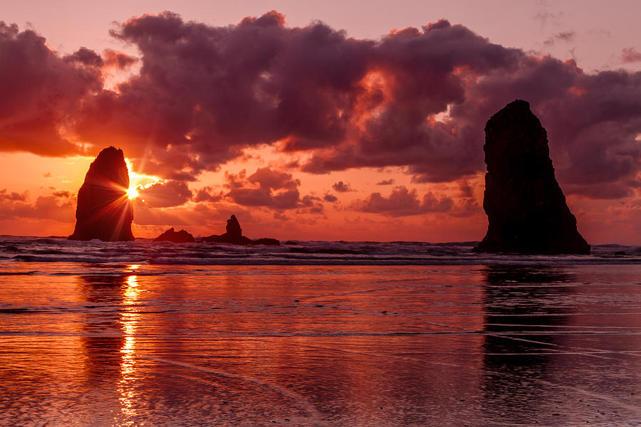 Sunset at Cannon Beach Oregon Photograph by Teri Virbickis