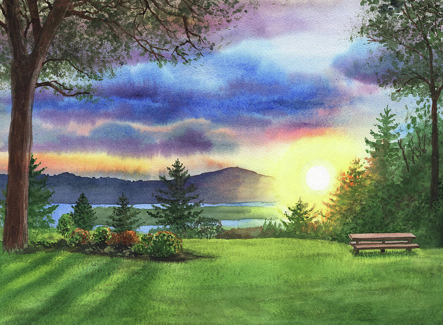 Sunset At Columbia River State Of Washington Painting by Irina Sztukowski