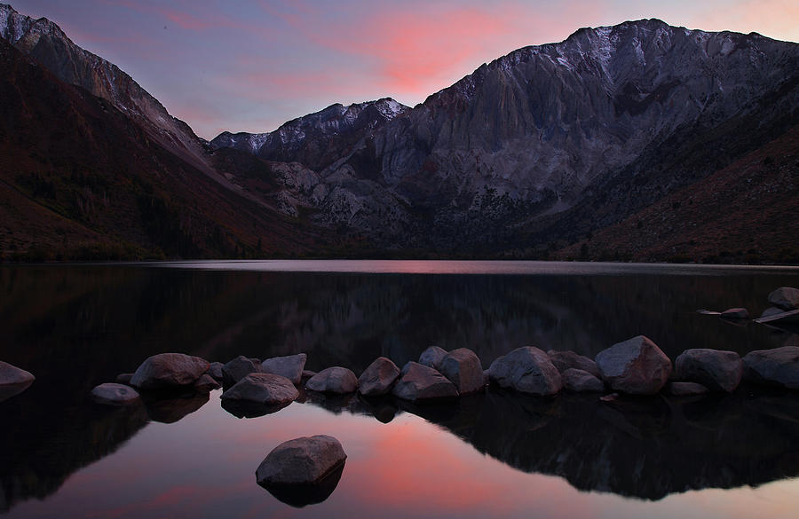 Sunset at Convict Lake in the Eastern Sierras near Mammoth Lakes in California. Photograph by Jetson Nguyen