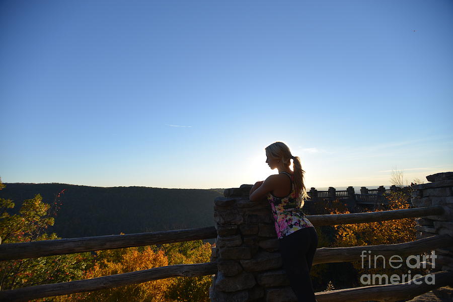 Sunset at Coopers Rock with woman  Photograph by Dan Friend