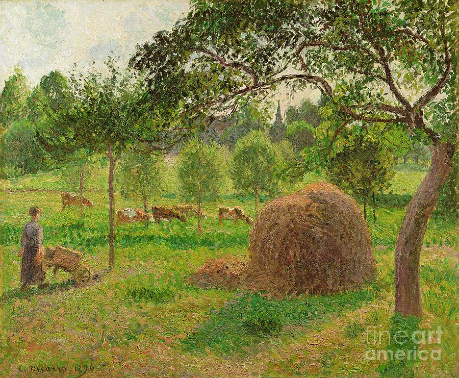 Sunset at Eragny Painting by Camille Pissarro