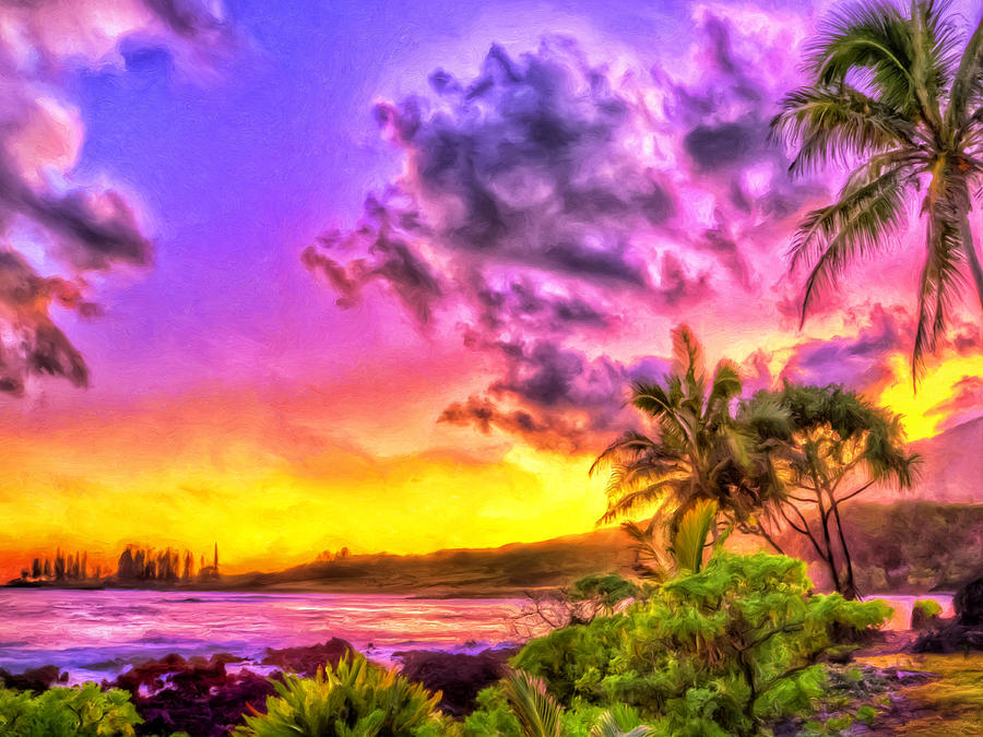 Sunset Painting - Sunset at Hamoa Beach Maui by Dominic Piperata