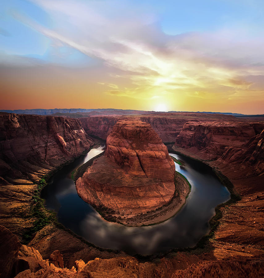 Bend Photograph - Sunset at Horseshoe Bend by Larry Marshall