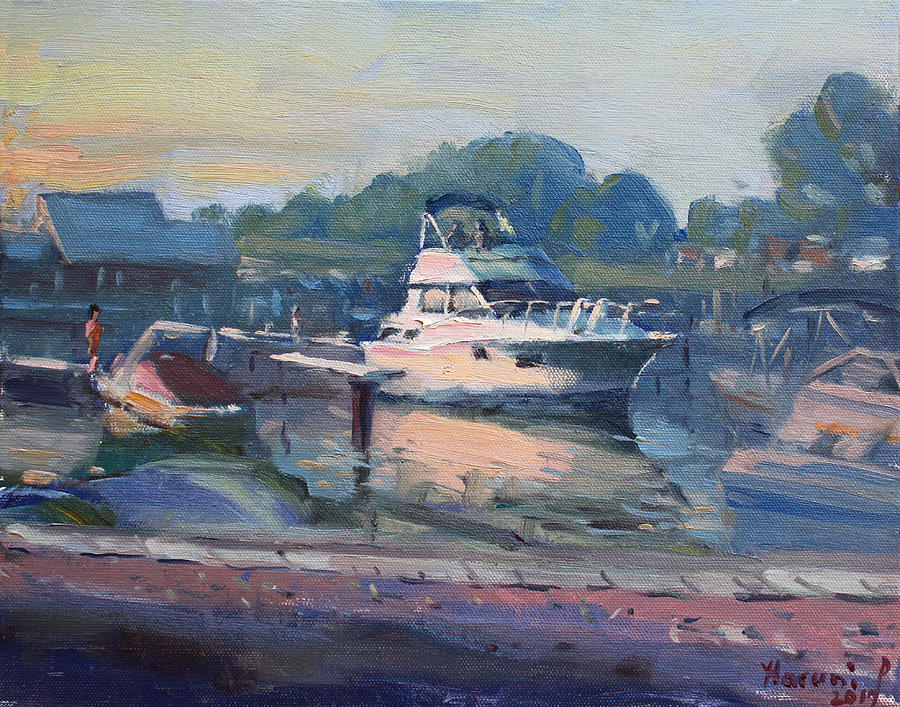 Sunset at Kellys and Jassons Boat Painting by Ylli Haruni