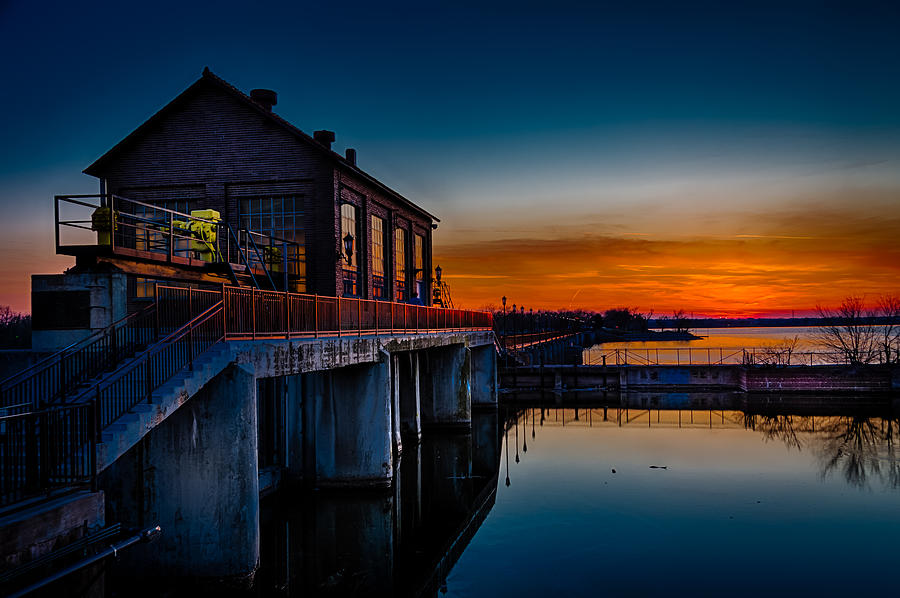 Dams Photograph - Sunset At Lake Overholser Dam by Don Risi Dams Photograph - Sunset At Lake Overholser Dam by Don Risi